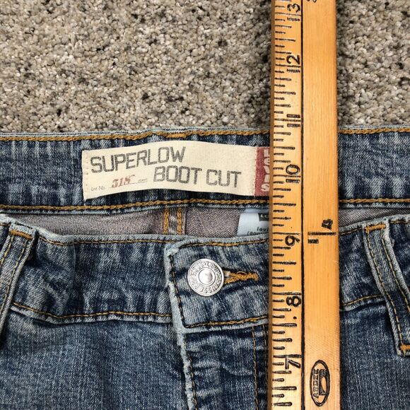 Levis Pants Womens 13 Juniors Blue 518 Super Low Bootcut Distress Jeans 34x31 - Picture 4 of 12